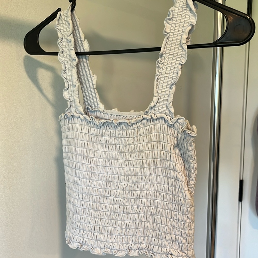 Women’s Hollister light blue, lettuce edge tops
